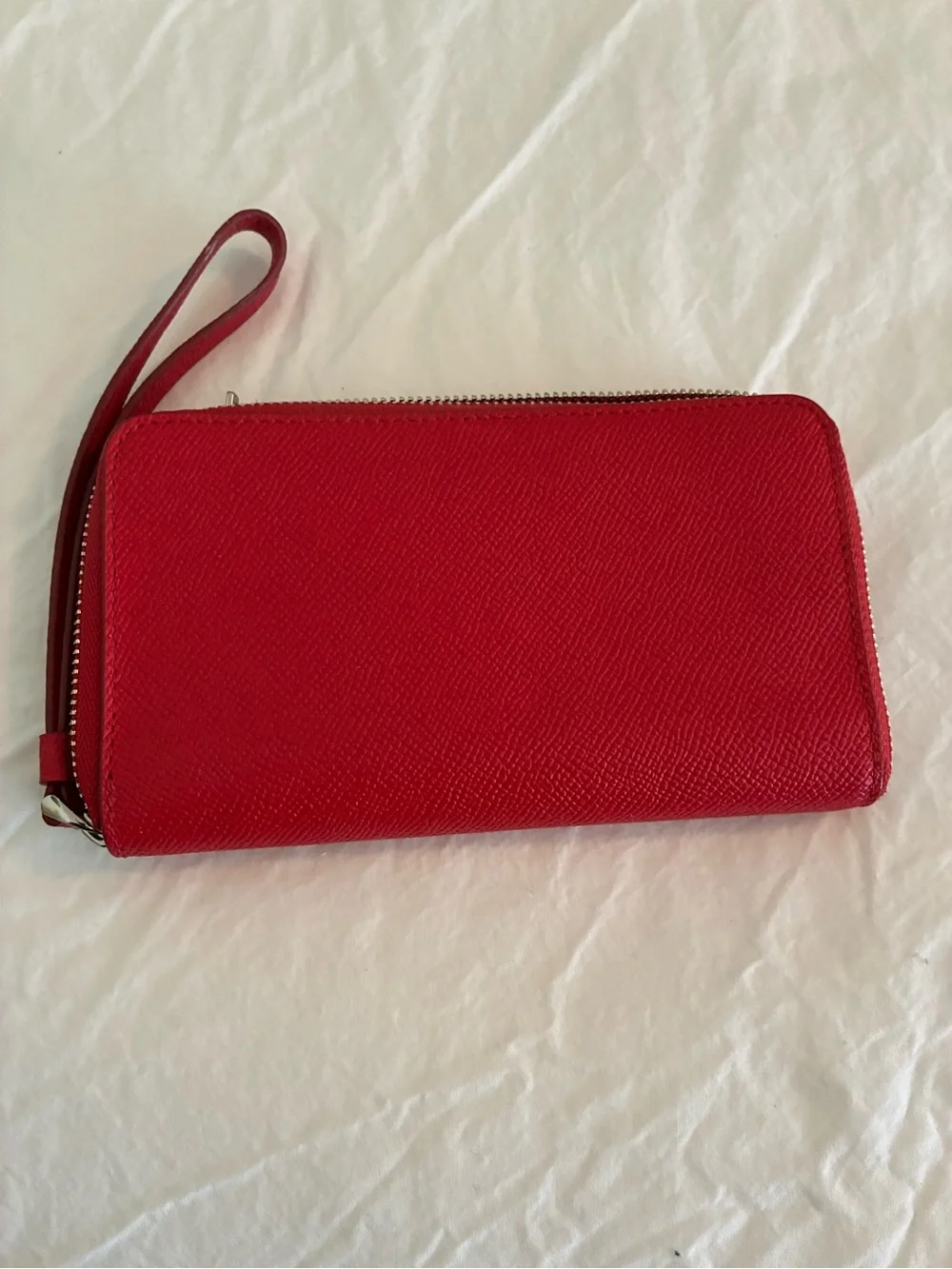 COACH Red Leather Zip Wristlet with Silver Logo